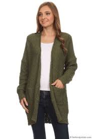Long Sleeve Knit Open Front Cardigan Sweater With Pockets Olive Green Green Cardigan Outfit Olive Sweater Long Sleeve Cardigan Sweaters