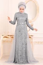 Tesetturlu Abiye Elbise Tul Detayli Gri Tesettur Abiye Elbise 20872gr Tesetturisland Com Elbise Modelleri The Dress Elbise