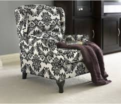 Wing Back Recliner Chair Black White Upholstered Floral Print Accent Arm Chair Furniture White Chair Home