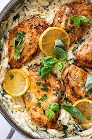 Easy Lemon Chicken With Creamy Spinach Orzo Simply Delicious Recipe Lemon Chicken Dinner Recipes Easy Quick Yummy Pasta Recipes