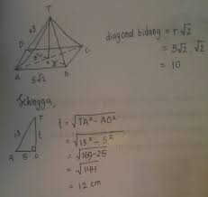 Diketahui limas segi empat beraturan t.abcd. Diketahui Limas Segi Empat Beraturan T Abcd Dengan Panjang Ab 5 Akar 2 Cm Ta 13cm Tentukan Tinggi Brainly Co Id