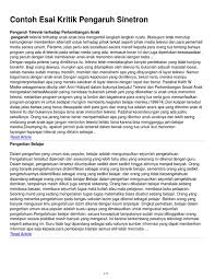 Maybe you would like to learn more about one of these? Contoh Esai Kritik Pengaruh Sinetron