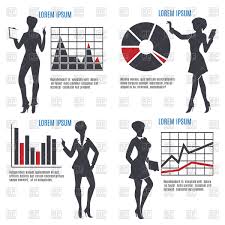Business Woman Silhouettes With Charts And Graphs Stock Vector Image