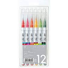 Kuretake Fude Brush Pen Clean Color Real 12 Colors Set Rb 6000at 12va