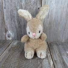 Vintage Bunny Rabbit Plush Easter Stuffed Animal Brown Beige Pink Nose Sitting Spring Rabbit Plush Vintage Bunny Bunny Rabbit