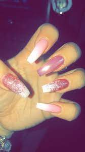 French Ombre Coffin Nails With Glitter Chrome Unique Acrylic Nails Summer Acrylic Nails Glitter Nails Acrylic
