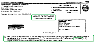 License suspended due to insurance lapse. California Dmv Order Of Set Aside Or Reinstatementcalifornia Dmv Hearings