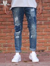 Erkek Kot Pantolon Mavi Taslamali Dizleri Yamali Jeans Erkek Kot Pantolonlari Pantolon Erkek Kot Pantolon