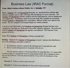 Legal analysis & the irac method your eyes quickly glazed over. Business Law Irac Format Case Metro Goldwyn Mayer Chegg Com