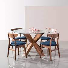Bespoke recycled timber tables & furniture. Solid Walnut Oscar Round Glass Dining Table
