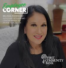 Meet Belinda Rodriguez, our First Community Bank's March Employee Corner  Spotlight! Belinda Is The Assistant Vice President Banking Center Manager  at our Stuart Place Bank. She Has Been with FCB For the