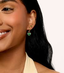 Green Quartz Huggie Earrings Set (Gold)