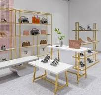 Kunghei 2 Pcs Nesting Display Tables Gold Boutique Retail Display Rack  Stand For Clothing Shoes Handbags Bag And Hat Ect, Gold Garment