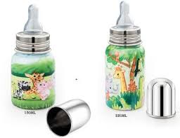 Klassi Kitchen Stainless Steel Baby Feeding Bottle Colorful Cartoon Graphics Steel Feeding Bottle For Milk And Baby Drinks Zero Percent Plastic No Leakage With Internal Ml Marking 150 200 Ml 350