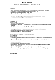 Construction Assistant Project Manager Resume Samples Velvet Jobs