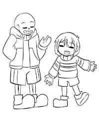 Sans wears an unzipped blue hoodie, a white shirt, black shorts with white lining, and a pair of slippers. Sans And Frisk Coloring Page Free Printable Coloring Pages For Kids
