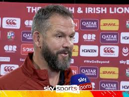 British and Irish Lions head coach Andy Farrell speaks to Sky Sports  post-match