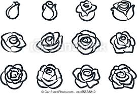 Imagenes de un rosal para colorear. Black And White Rose Flower Vector Illustration Simple Rose Blossom Icon Set Nature Gardening Love Valentine S Day Theme Canstock