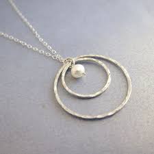 Large Double Circle Love Pendant Necklace With Lotus White Pearl Double Happiness Love Friendship Hammered Made In Usa Pendant Jewelry Silver Necklace