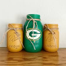 Green Bay Packers Mason Jar Set Rustic Home Decor Green Bay Packers Decor Green Bay Packers Crafts Green Bay Packers