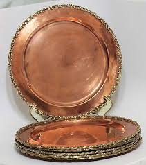 When i posted my recent fall tablescape, i promised to share how to make these diy hammered copper charger plates. Set Of 6 Vintage Solid Copper Charger Plates Applied Brass Edge 11 Hand Made Copper Charger Plates Copper Ware Charger Plates