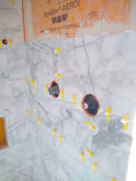 Begin the bathroom tile installation with the second row up from the bottom. Installing Marble Wall Tile In A Bathroom Is Not A Diy Job For Beginners Here S Why The Washington Post