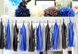 Birthday Blue Black And Silver Party Decorations Royal Blue Grey Black Silver Tissue Paper Tassel Garland Wedding Birthday Bri Black Party Decorations Garden Party Decorations Diy Tassel Garland Wedding