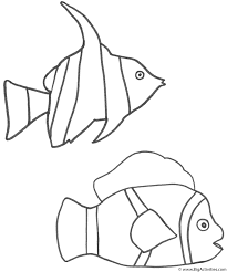A pretty angelfish blows bubbles on a backdrop of lined graph paper to help students learn to draw their own version. Angel Fish And Clown Fish Coloring Page Fish