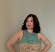 Handmade Crochet Crop Top: Two-Tone Cotton Linen Knit Vest