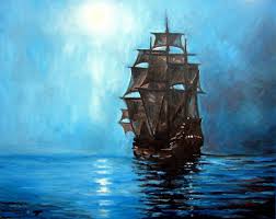 The flying dutchman is a legendary ghost ship that can never make port and is doomed to sail the oceans forever. Pirate Ship At Night Pirate Ship Art Ship Paintings Ship Art