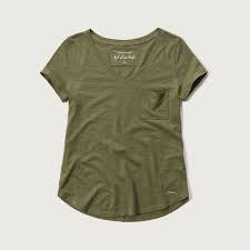 Abercrombie Fitch Easy V Neck Tee Olive Green T Shirt V Neck Tee Curved Hem Tee