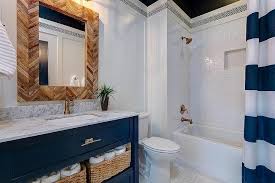 Blue Bathroom Vanity With Gold Hardware Transitional Bathroom Blue Bathroom Vanity Blue Bathroom Navy Blue Bathrooms