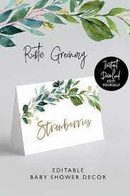 Editable Greenery Buffet Sign Baby Shower Food Tent Rustic Buffet Tent Card Printable Food Card Food Labels Bb005 Site Today Baby Shower Labels Baby Shower Food Table Display Baby Shower Decorations