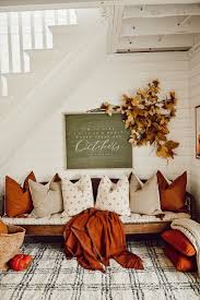 For a real autumnal feel, mix an assortment of patterns, styles and textures. Cozy Fall Nook Under The Stairs Autumn Home Fall Home Decor Farmhouse Fall Decor