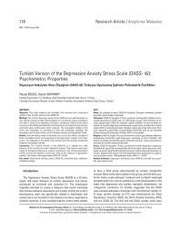 Dass—a screening procedure not only for pain patients. Turkish Version Of The Depression Anxiety Stress Scale