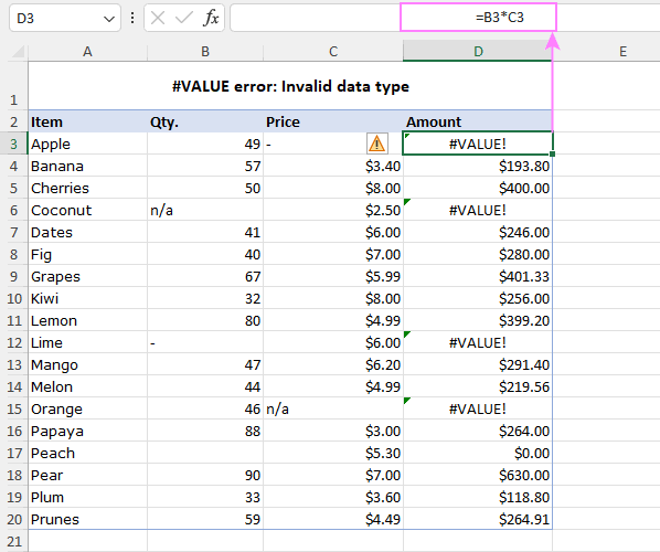 The #VALUE! error occurs when mixing numbers and text strings., AI generated