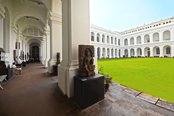 Historic colonnaded corridors of the Indian Museum, AI generated