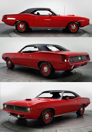 1970 Plymouth Hemi Cuda In Rallye Red Bone Stock I Love The Shaker Hood Hockey Stick Stripe Elastomeric Classic Cars Mopar Muscle Cars Muscle Cars