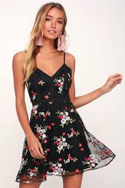 Home>women dresses>skater dresses>black lace flowers embroidered dress we12717op. Cute Black Dress Floral Embroidered Dress Black Skater Dress Lulus