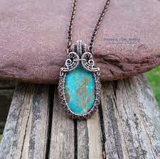 Turquoise Necklace Wire Wrapped Natural Turquoise Pendant December Birthstone Antique Copper Wir Artisan Jewelry Turquoise Necklace Beautiful Turquoise Jewelry