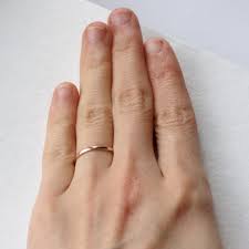 Wedding photosession in the forest. Dainty 9k Rose Gold Wedding Band Anna Rei Jewellery