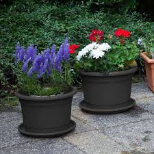 Buy flower pots grey color. 40cm Round Milano Planter Terracotta Grey Plastic Plant Pot Planter Garden Pots