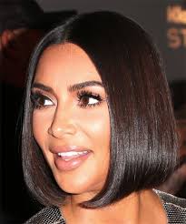 Because, they have thick straight hair. Kim Kardashian Short Straight Black Bob Haircut With Blunt Cut Bangs