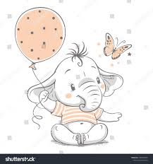 Photo et images libres de droits pour bébé éléphant. Hand Drawn Vector Illustration Of A Cute Baby Elephant With Balloon Dessin Elephant Dessin Elephant Mignon Dessin Bebe Elephant