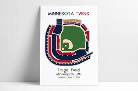 Minnesota Twins Baseball Map Mlb Stadium Map Ballpark Map Baseball Stadium Map Gift For Him Stadium Seating Chart Man Cave