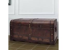 A small wooden chest used as a coffee table for an eclectic room, it adds texture to the space. Vintage Large Wooden Treasure Chest Brown Coffee Table Newegg Com
