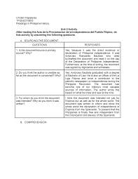 Independence day in philippines quiz. Unit Ii Activity About Acta De La Proclamacion De La Independencia Del Studocu