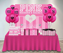 Victoria Secret Pink Party Decorations Pink Backdrop Victoria Secret Backdrop Pink Party Tables Video Games Birthday Party Pink Birthday Party