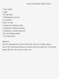 Easy Chocolate Cake Val S Recipe Easy Chocolate Cake Chocolate Cake Vanilla Essence