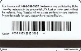 Maybe you would like to learn more about one of these? Gift Card Ruby Tuesday Ruby Tuesday United States Of America Ruby Tuesday Col Us Rt 011a